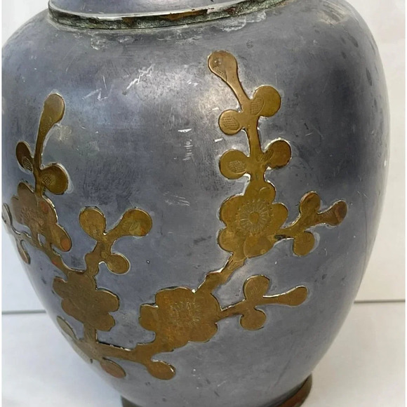 Decorative Crafts Inc Vintage Collection Metal Asian Vase Gray Sz 7" - Picture 9 of 11